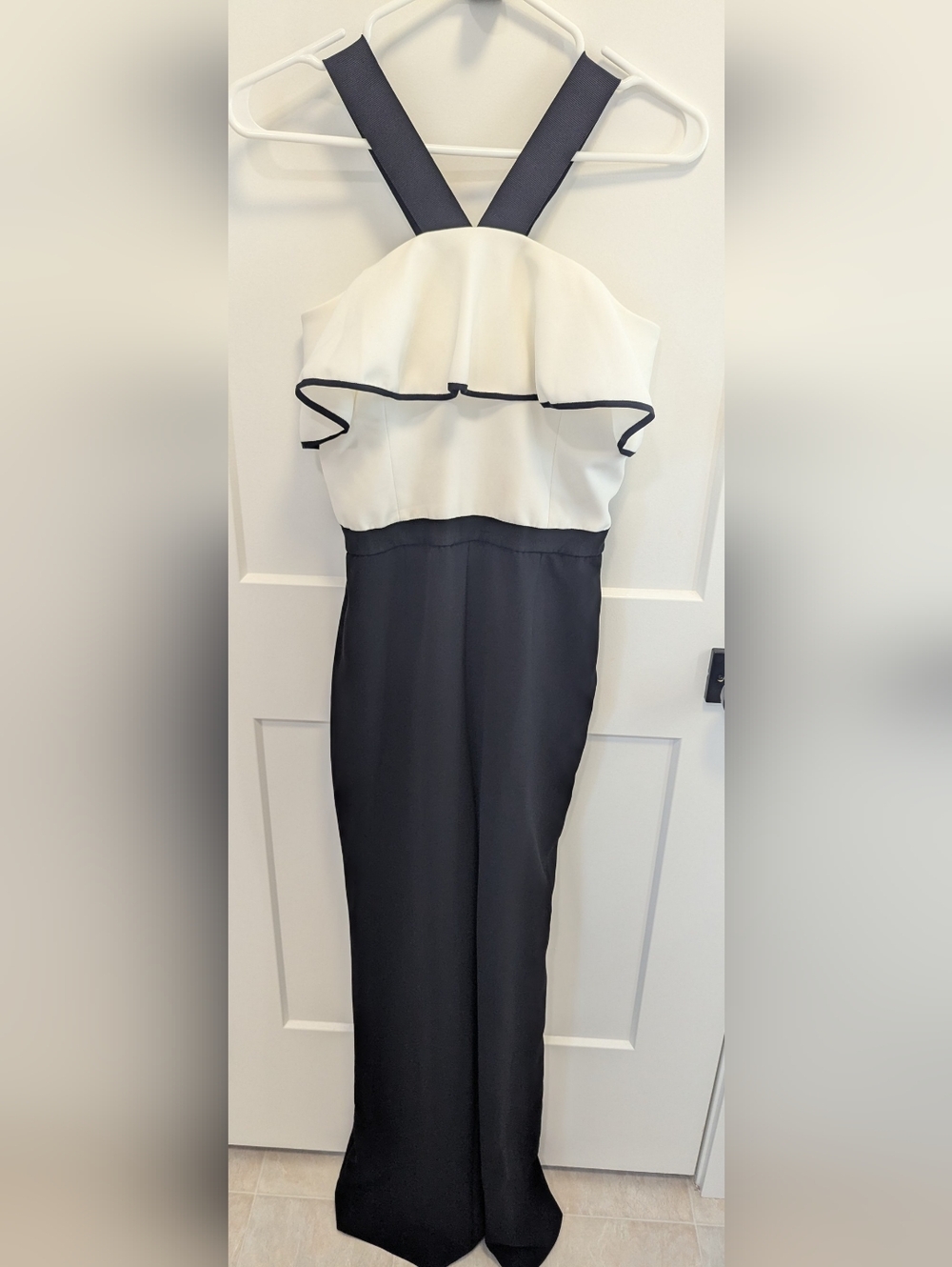 Ted Baker Black White Ruffle Wide Leg Jumpsuit - Picture 2 of 11